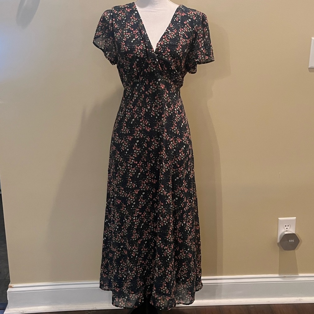 Vylette: Black Ditsy Floral Short Sleeve Wrap Maxi Dress SIZE XL **NO TAGS**
